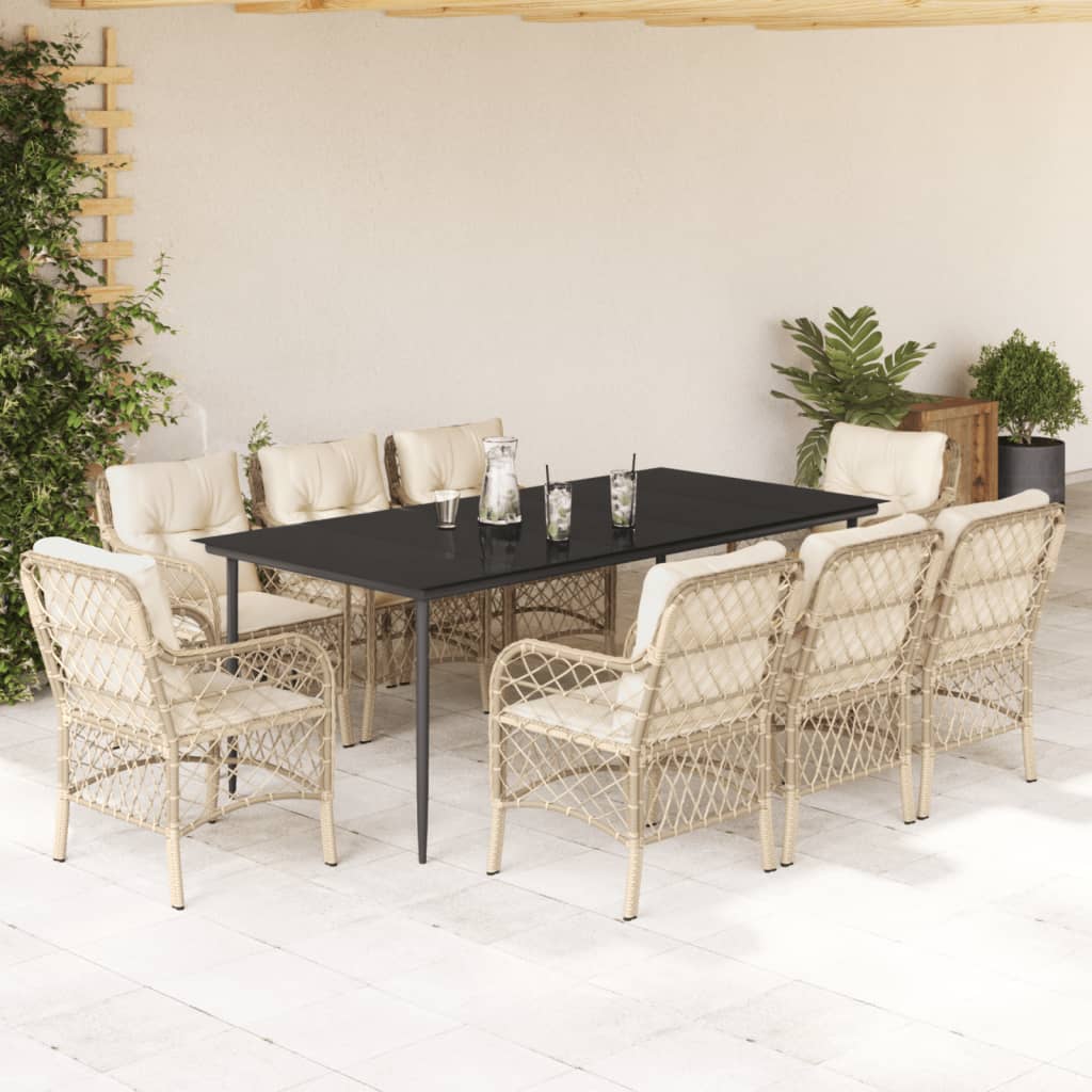 9-tlg. Garten-Essgruppe mit Kissen Beige Poly Rattan