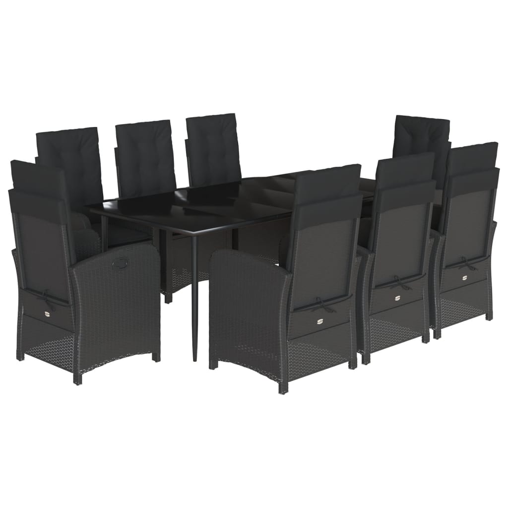 9-tlg. Garten-Essgruppe mit Kissen Schwarz Poly Rattan