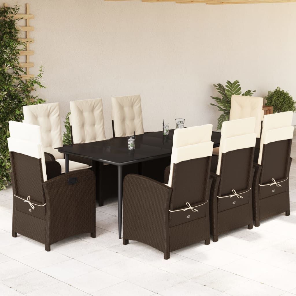 9-tlg. Garten-Essgruppe mit Kissen Braun Poly Rattan
