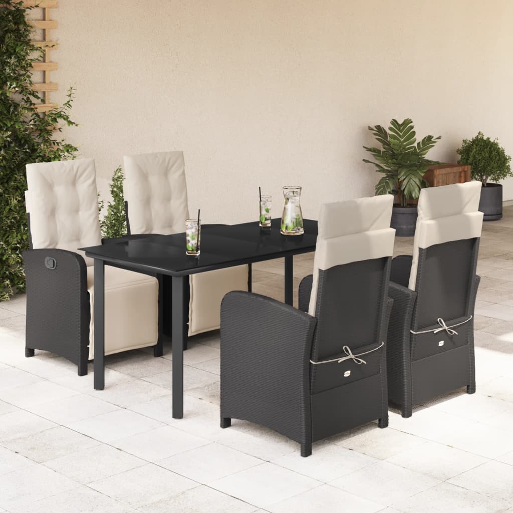 5-tlg. Garten-Essgruppe mit Kissen Schwarz Poly Rattan