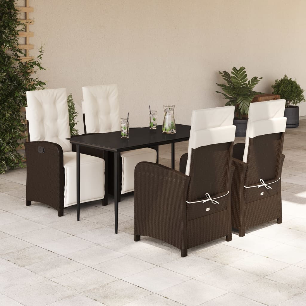 5-tlg. Garten-Essgruppe mit Kissen Braun Poly Rattan