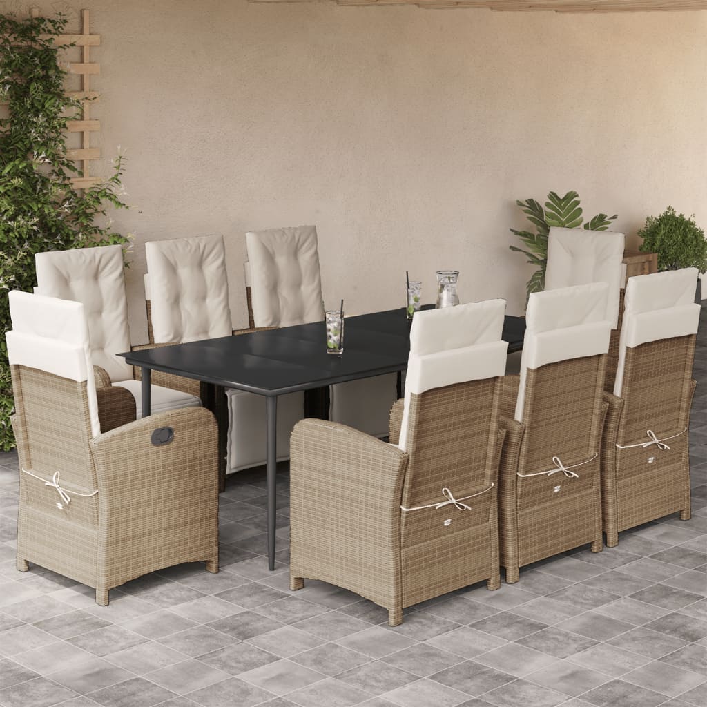 9-tlg. Garten-Essgruppe mit Kissen Beige Poly Rattan