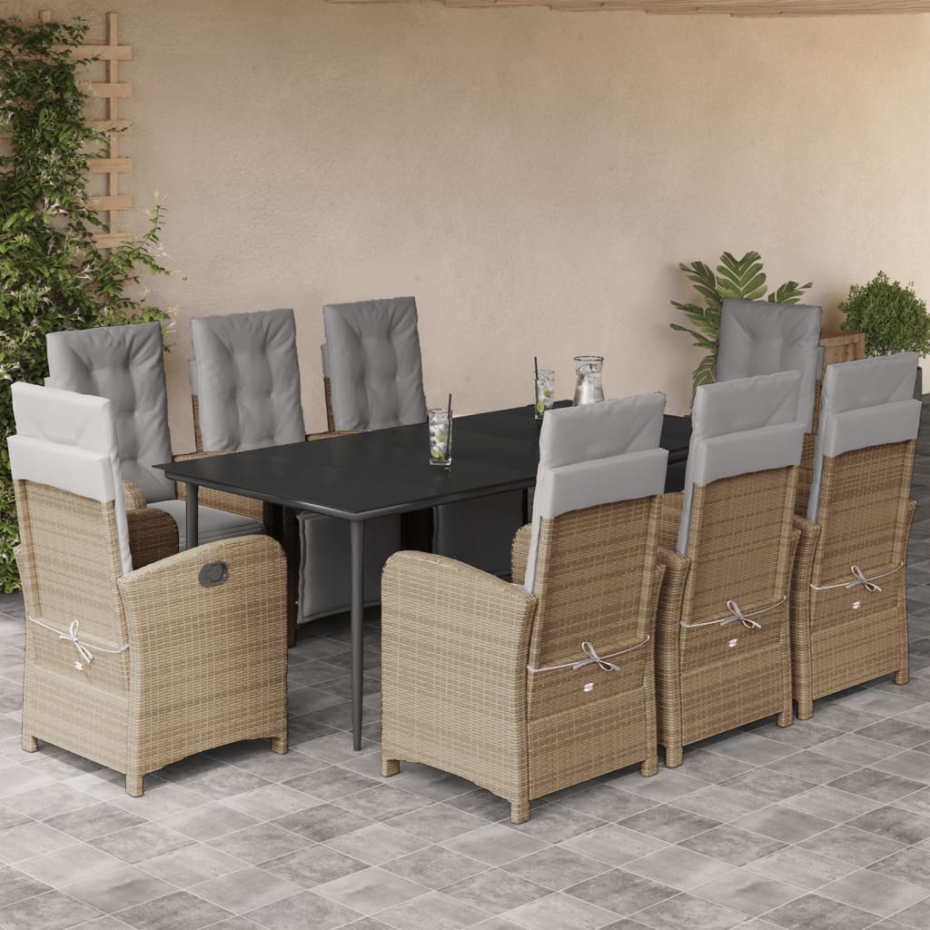9-tlg. Garten-Essgruppe mit Kissen Beige Poly Rattan