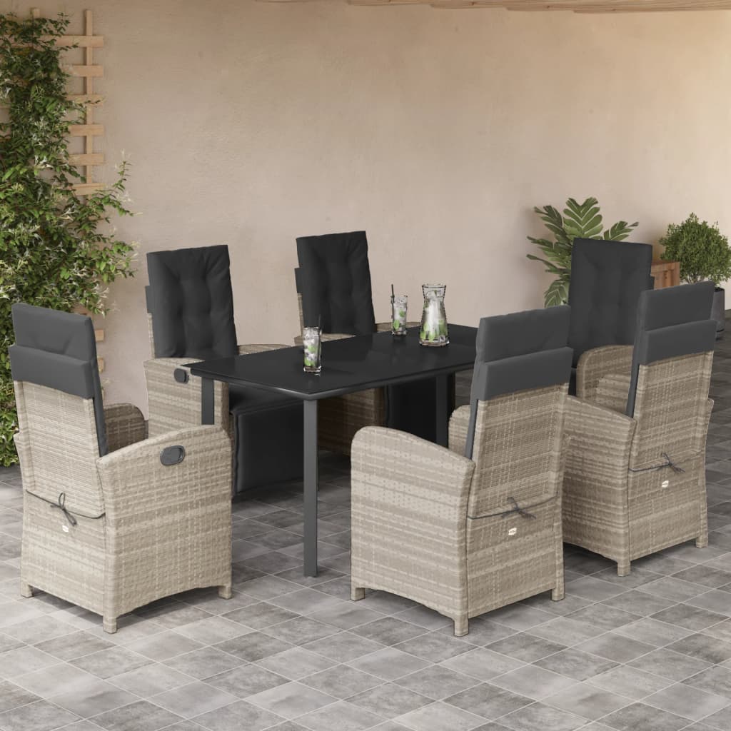 7-tlg. Garten-Essgruppe mit Kissen Hellgrau Poly Rattan