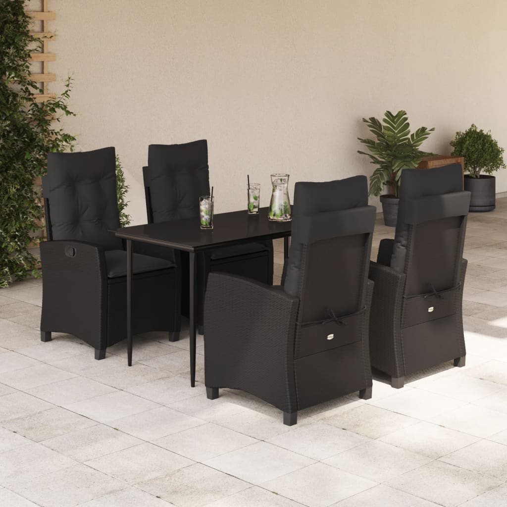 5-tlg. Garten-Essgruppe mit Kissen Schwarz Poly Rattan