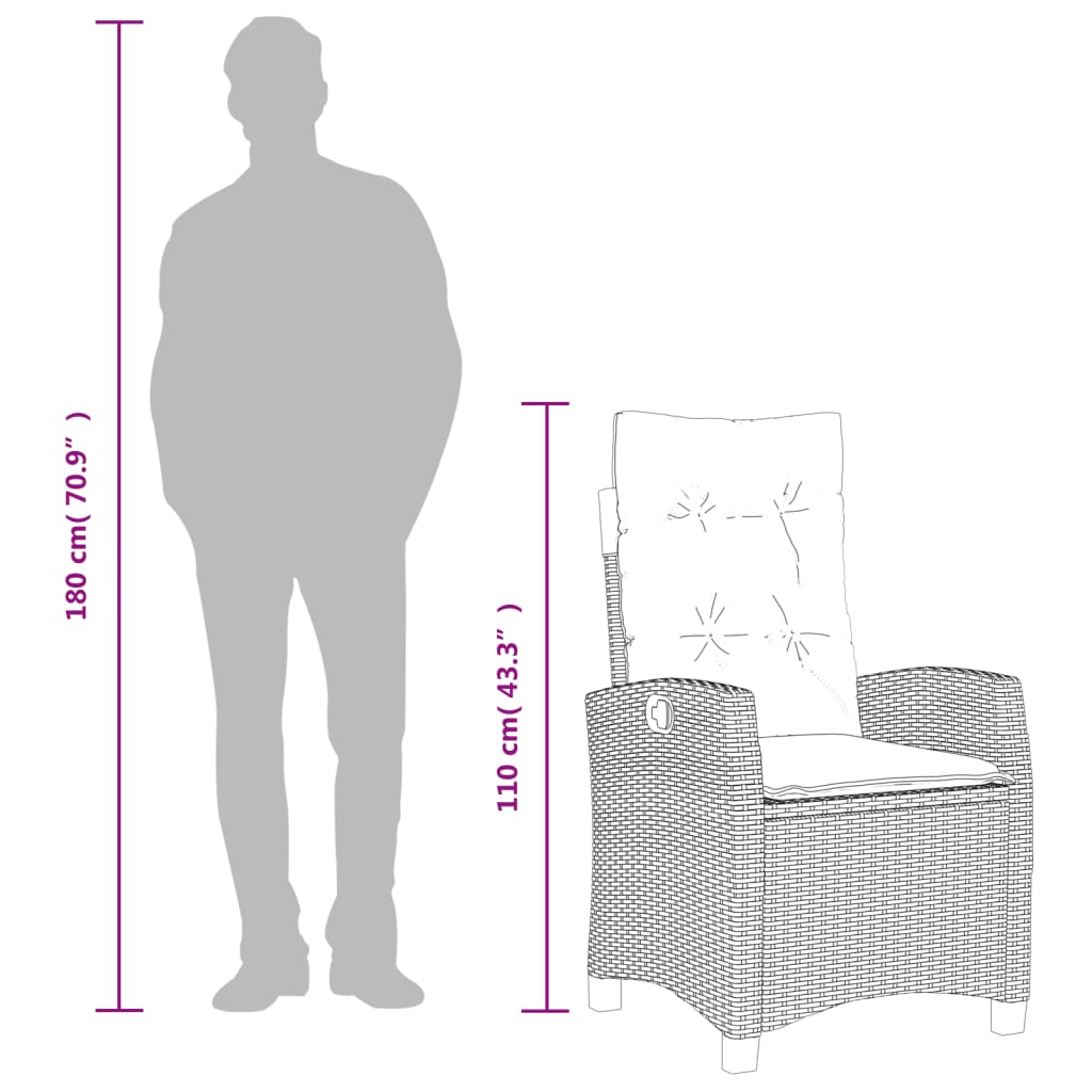 3-tlg. Garten-Essgruppe mit Kissen Hellgrau Poly Rattan