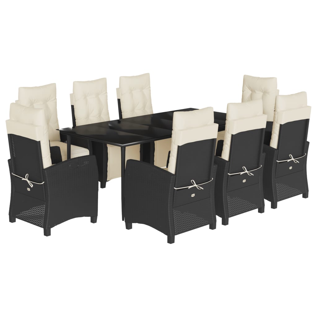 9-tlg. Garten-Essgruppe mit Kissen Schwarz Poly Rattan