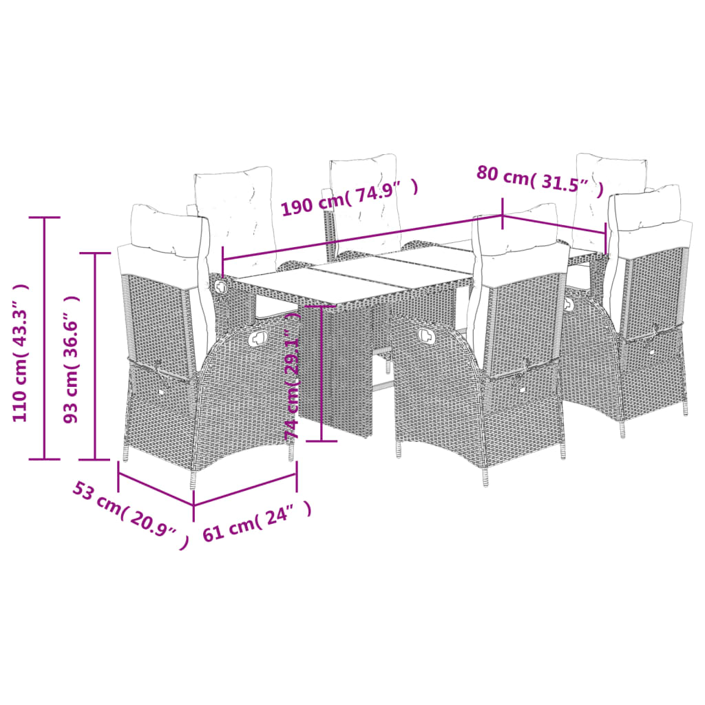 7-tlg. Garten-Essgruppe mit Kissen Beige Poly Rattan