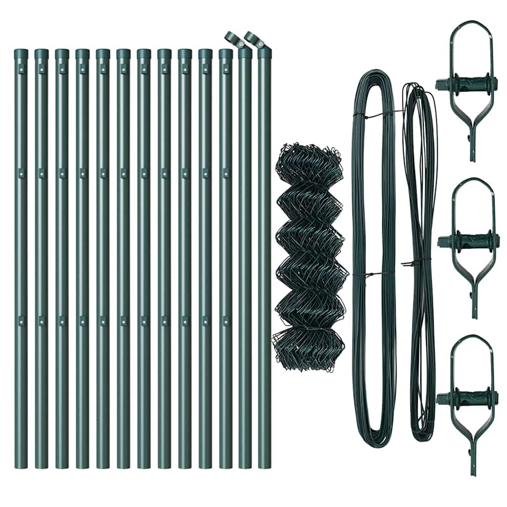 Kettengliedzaun mit Pfosten Grün 0,6 x 25 m Stahl