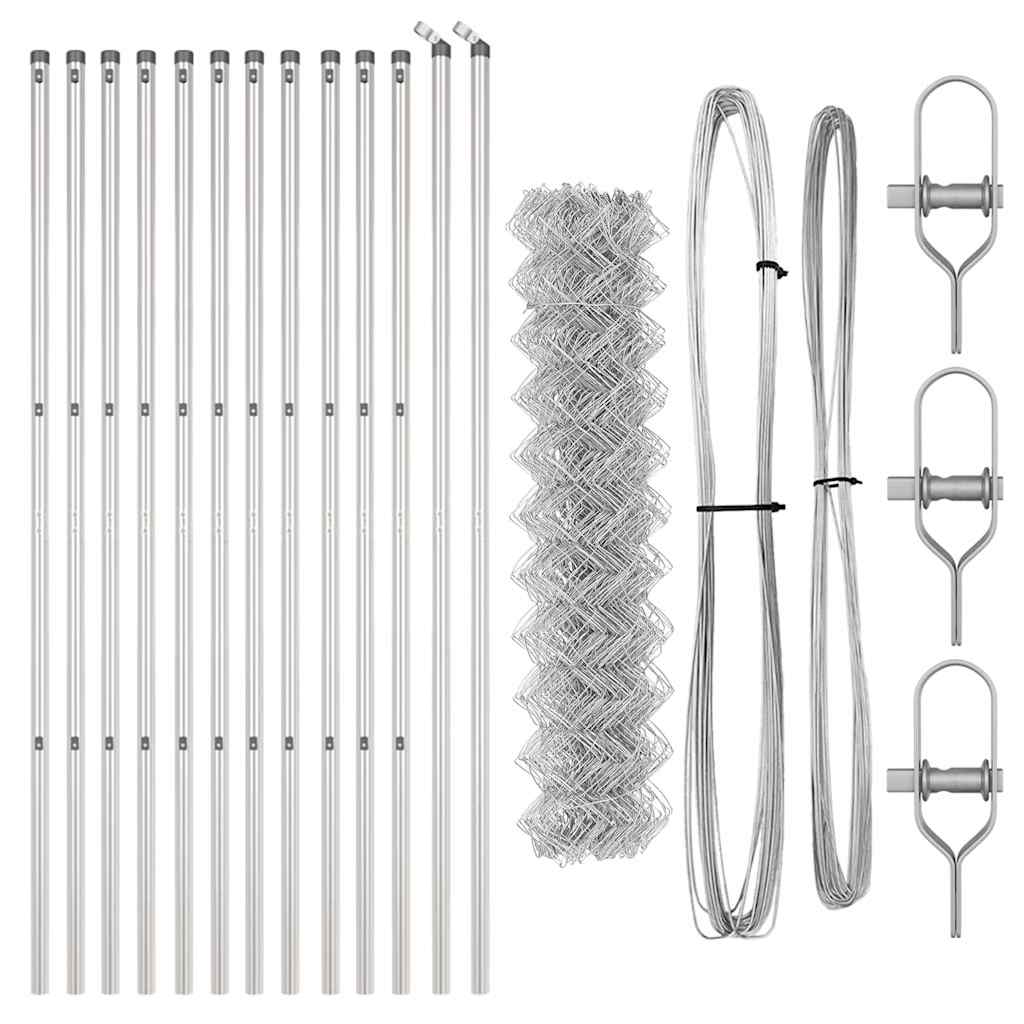 Kettengliedzaun mit Pfosten Silber 1 x 25 m Stahl