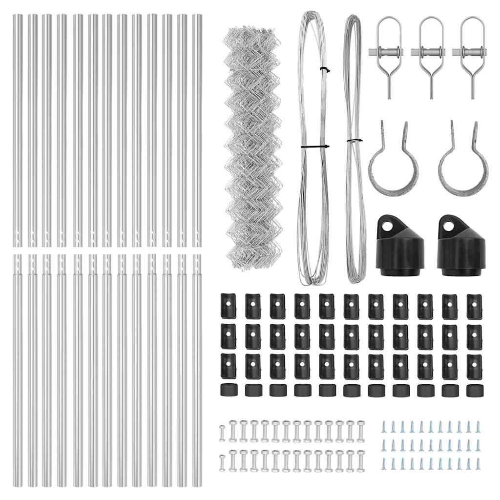 Kettengliedzaun mit Pfosten Silber 1 x 25 m Stahl