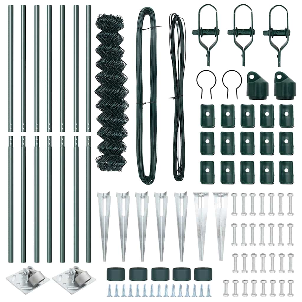 Kettengliedzaun mit Pfosten Grün 1 x 10 m Stahl