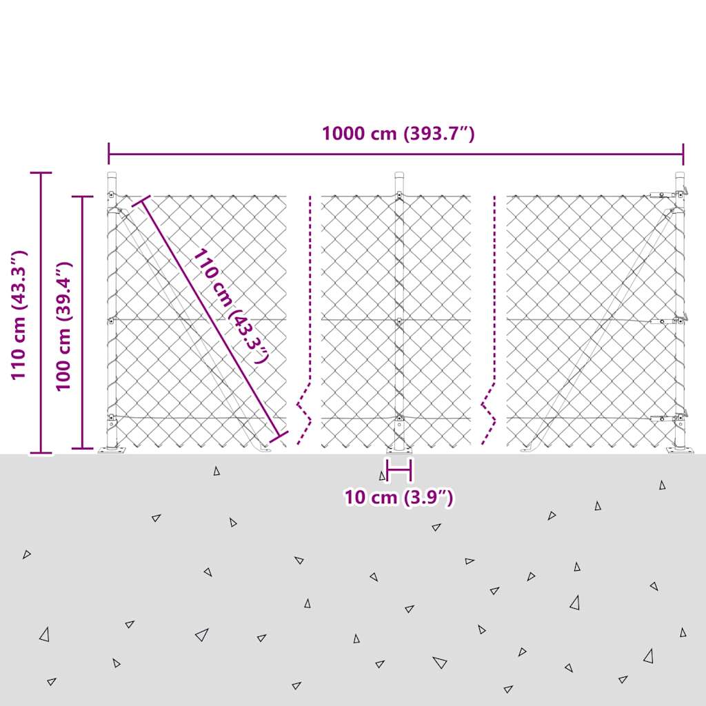 Kettengliedzaun mit Pfosten Grün 1 x 10 m Stahl