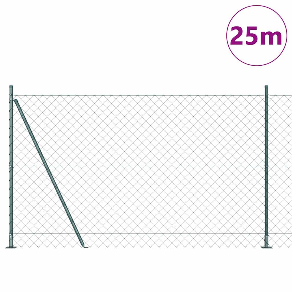 Kettengliedzaun mit Pfosten Grün 1.6 x 25 m Stahl