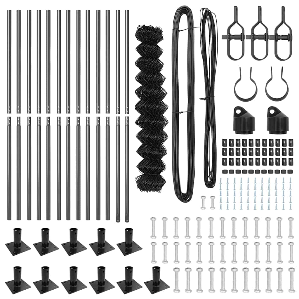 Kettengliedzaun mit Pfosten Grau 1,2 x 25 m Stahl