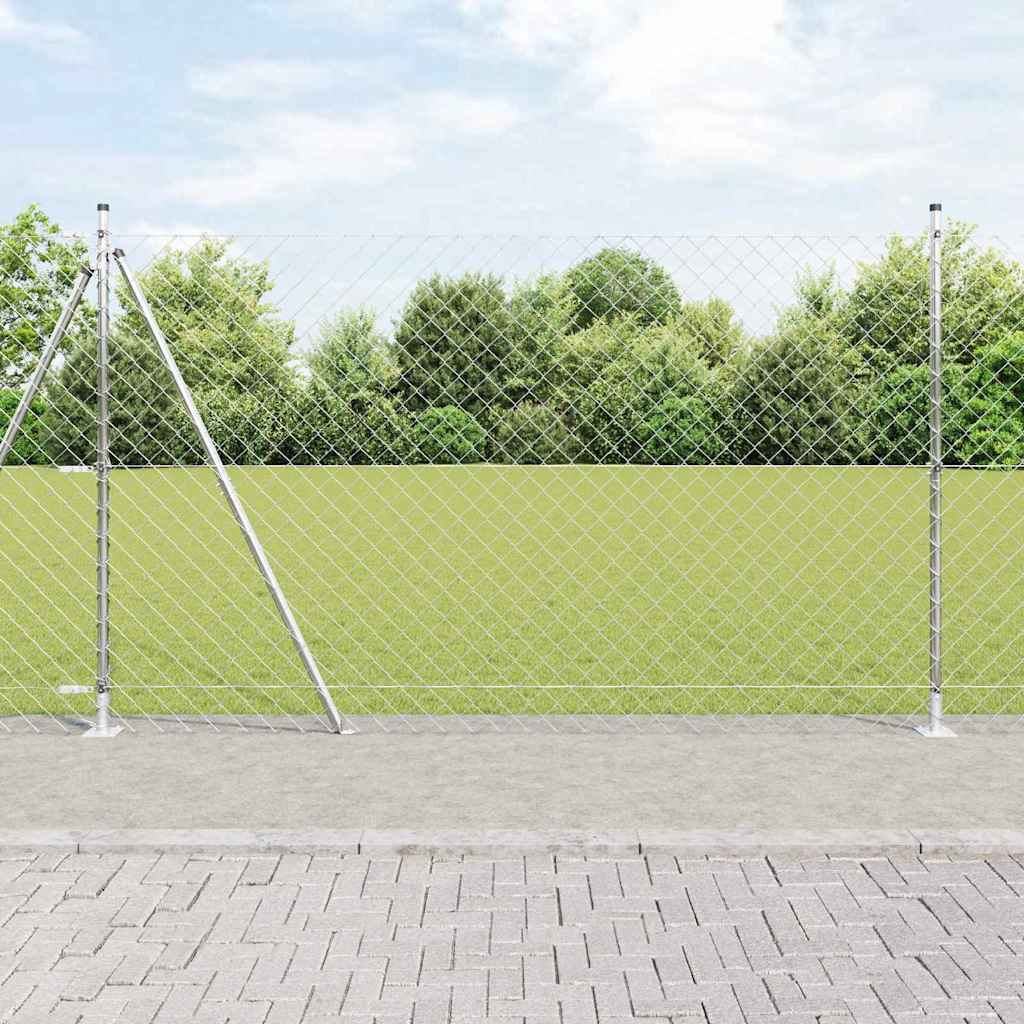 Kettengliedzaun mit Pfosten Silber 1,6 x 10 m Stahl
