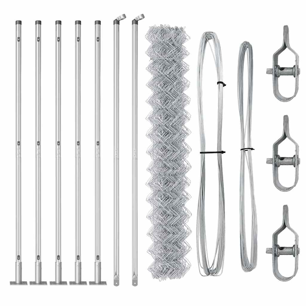 Kettengliedzaun mit Pfosten Silber 1,6 x 10 m Stahl