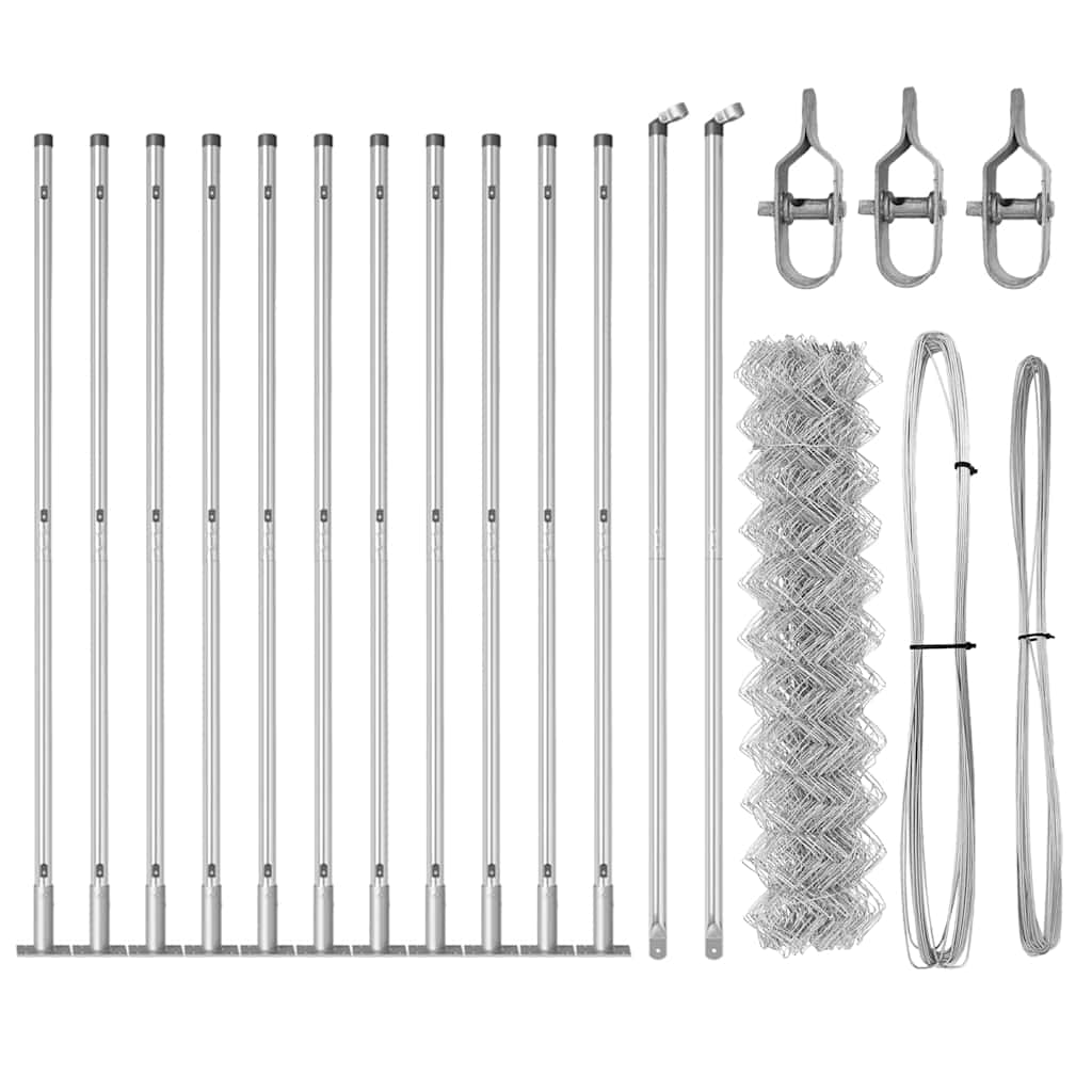 Kettengliedzaun mit Pfosten Silber 0,8 x 25 m Stahl