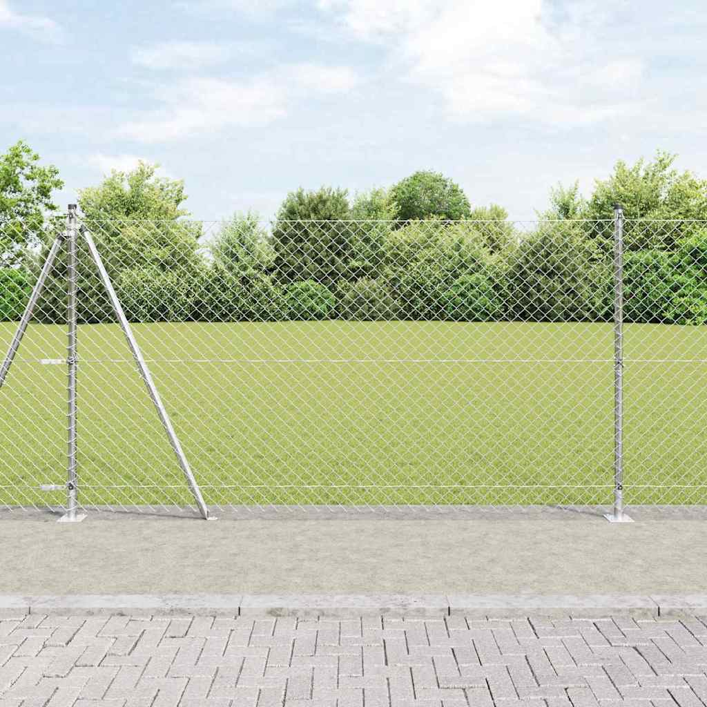 Kettengliedzaun mit Pfosten Silber 1,2 x 25 m Stahl