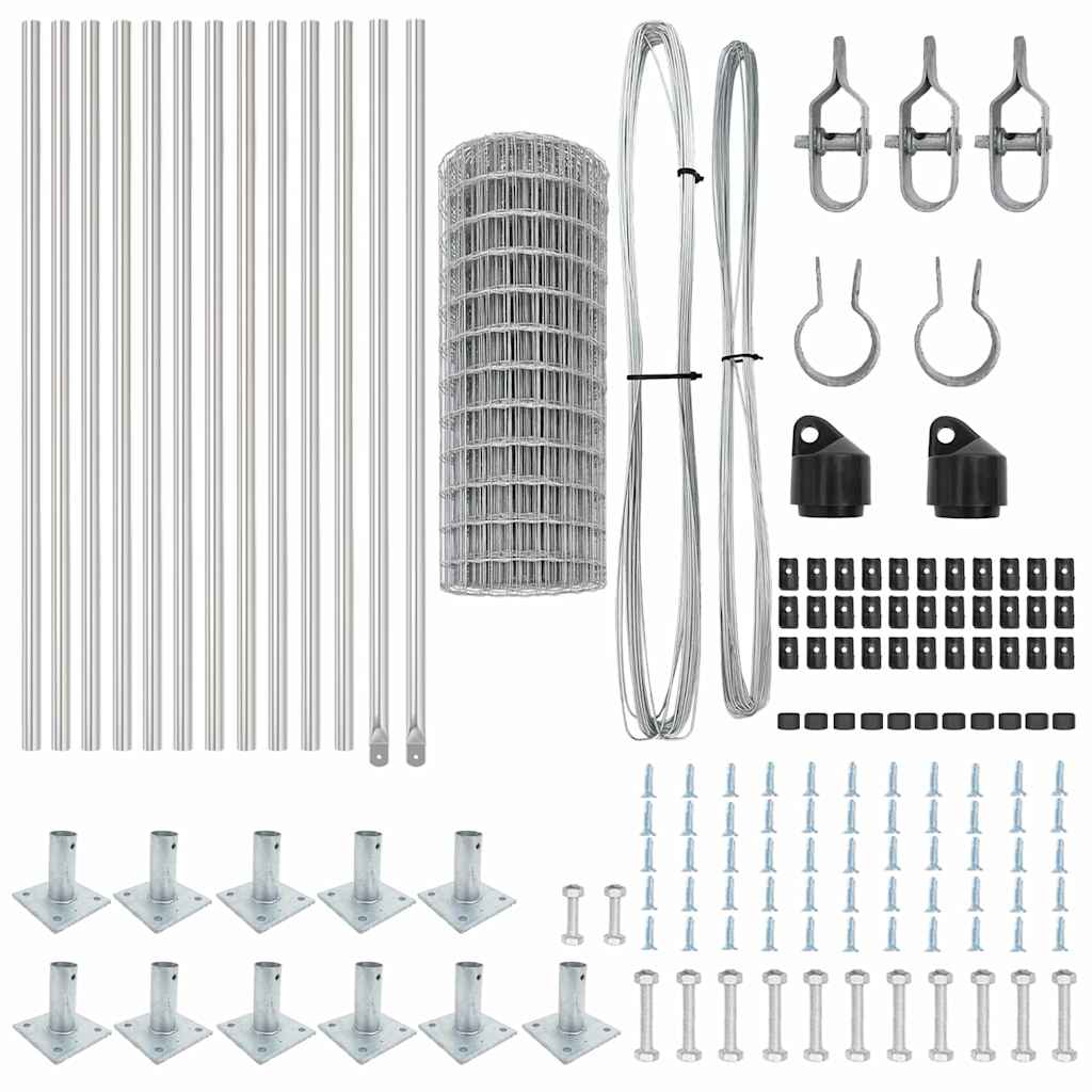 Zaun mit Pfosten Silber 0,6 x 25 m Stahl