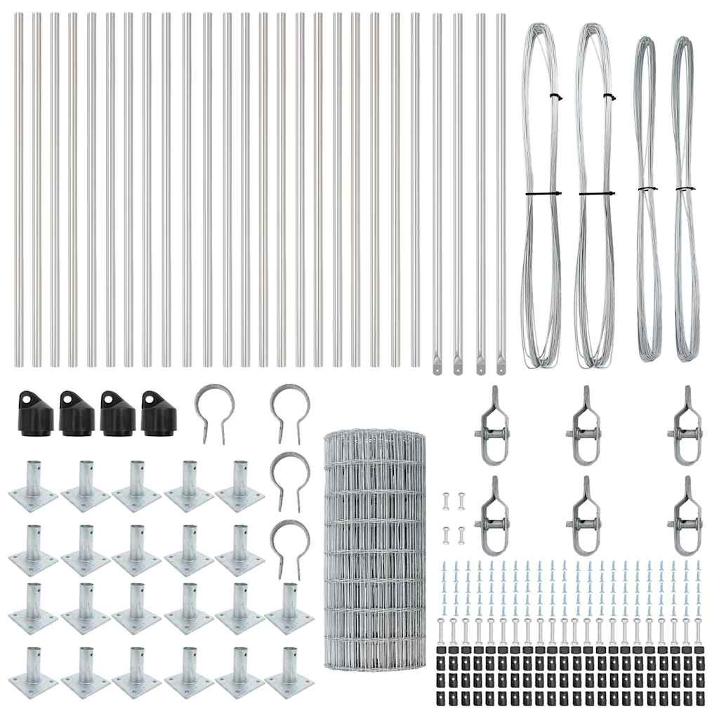 Zaun mit Pfosten Silber 0.4 x 50 m Stahl