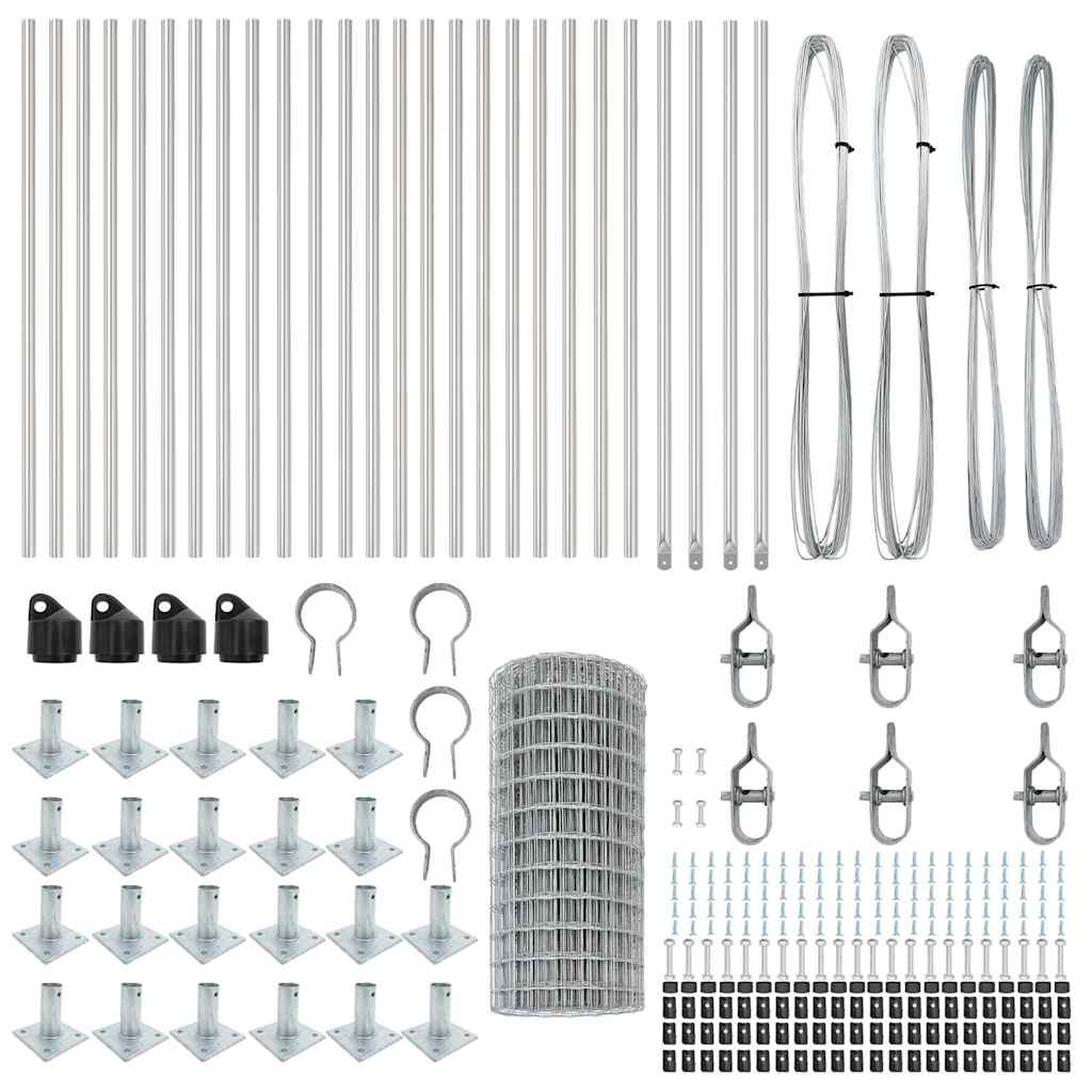 Zaun mit Pfosten Silber 0.4 x 50 m Stahl