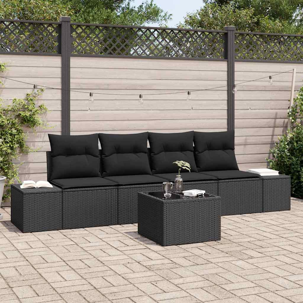Garten-Sofa-Set mit Kissen 5 pcs Schwarz 55 x 55 x 37 cm