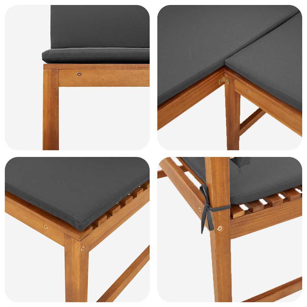 3-teiliges Gartenbank-Set mit Kissen aus solidem Akazienholz