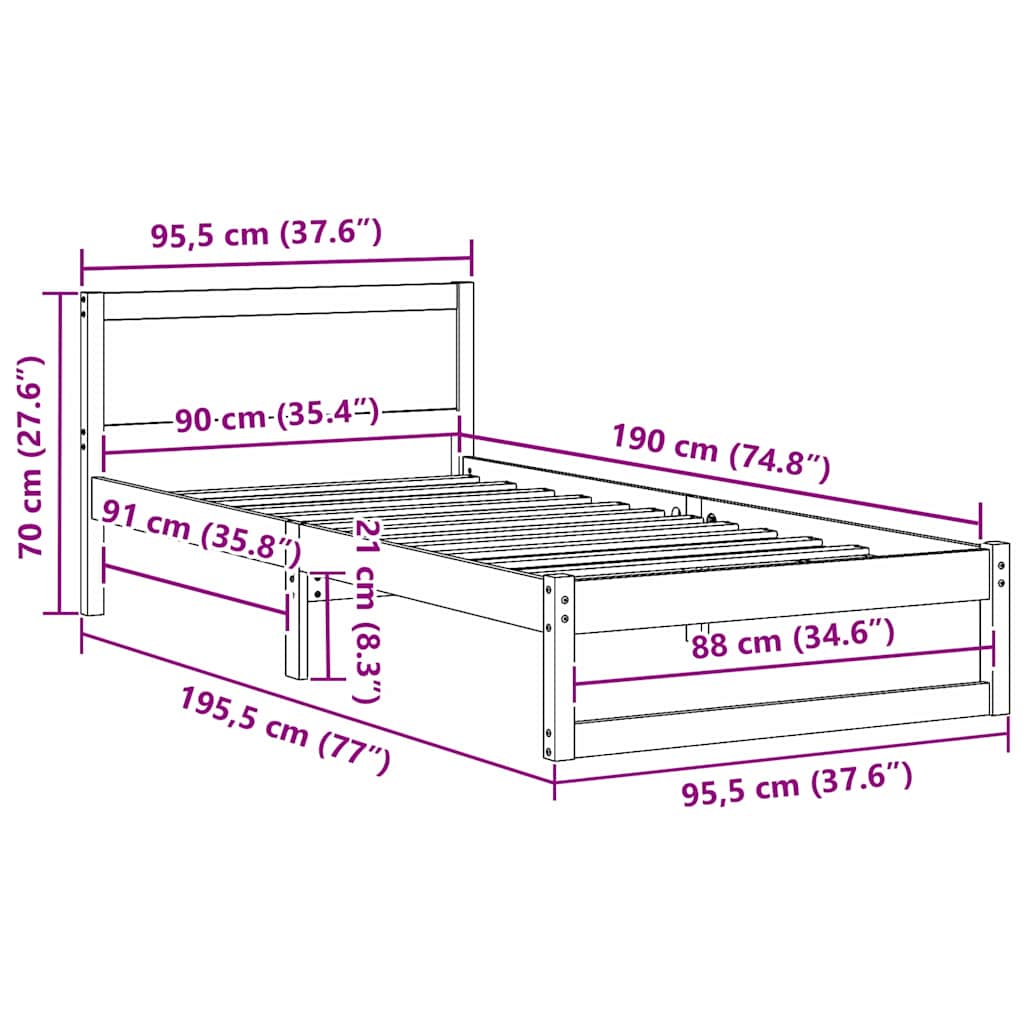 Bettgestell mit Kopfteil Weiß 90 x 190 cm Massivholz Kiefer