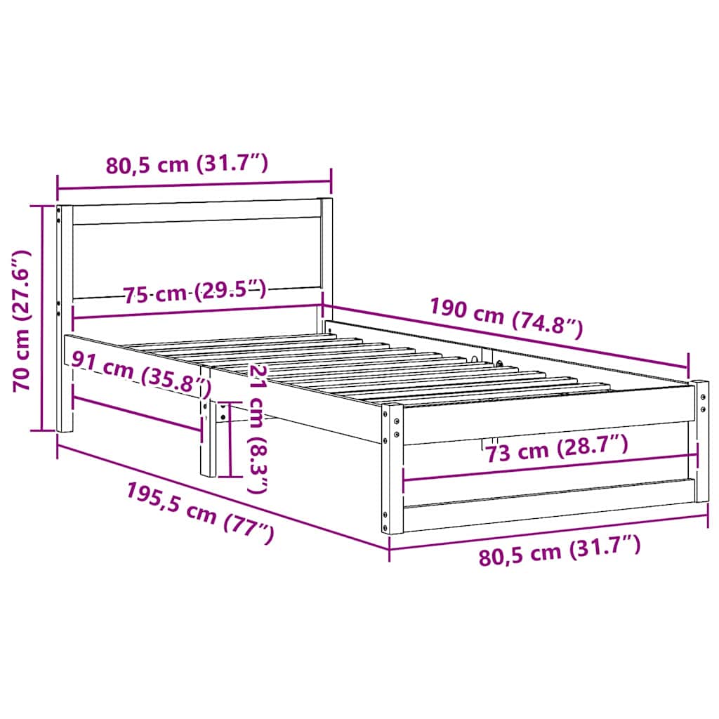 Bettgestell mit Kopfteil Braun 75 x 190 cm Massivholz Kiefer