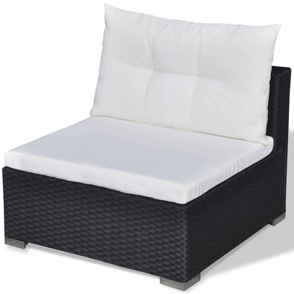 5-tlg. Garten-Lounge-Set mit Kissen Poly Rattan Schwarz