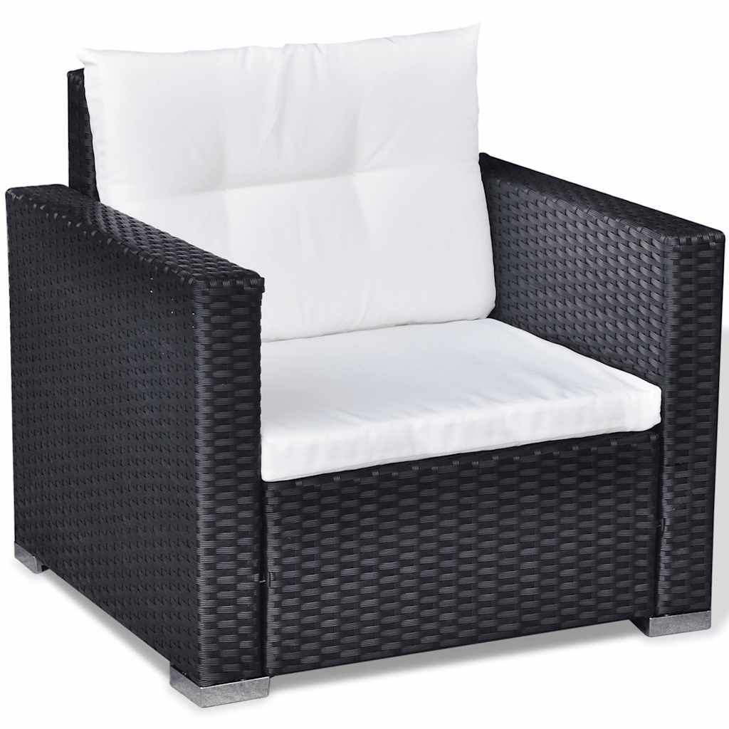 6-tlg. Garten-Lounge-Set mit Kissen Poly Rattan Schwarz