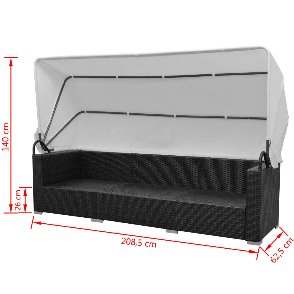 7-tlg. Garten-Lounge-Set mit Sonnendach Poly Rattan Schwarz