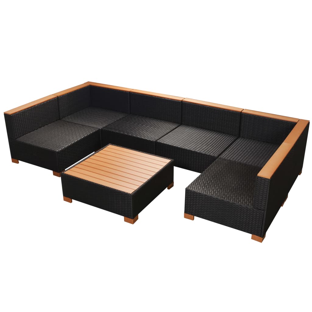 7-tlg. Garten-Lounge-Set mit Auflagen Poly Rattan Schwarz