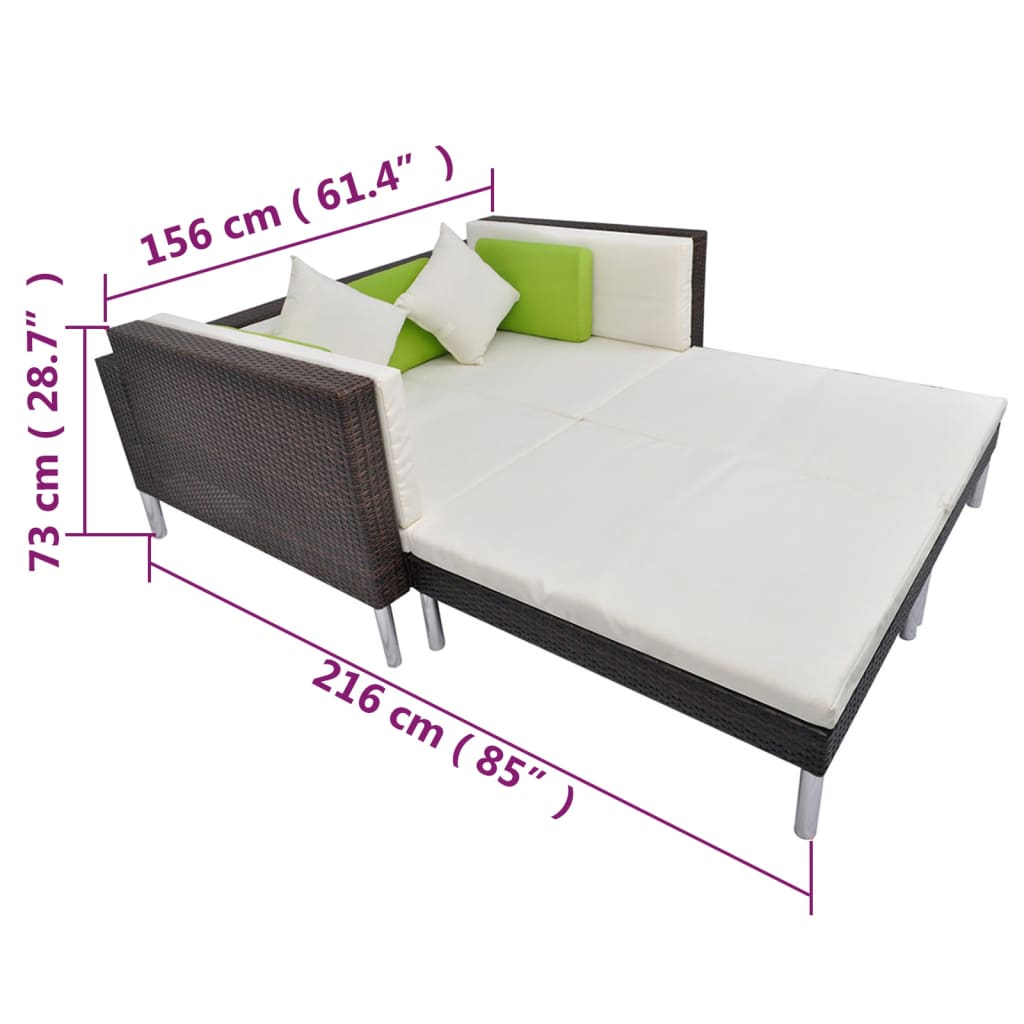 4-tlg. Garten-Lounge-Set mit Auflagen Poly Rattan Braun