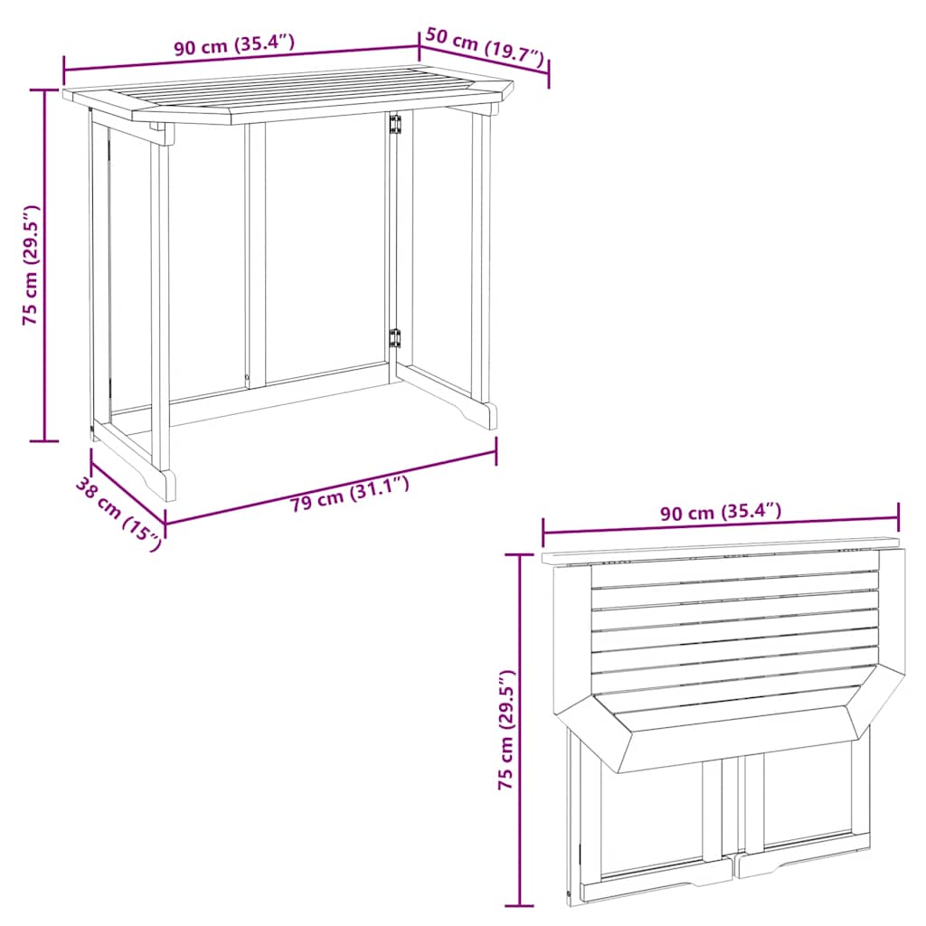 Bistrotisch 90x50x75 cm Akazie Massivholz