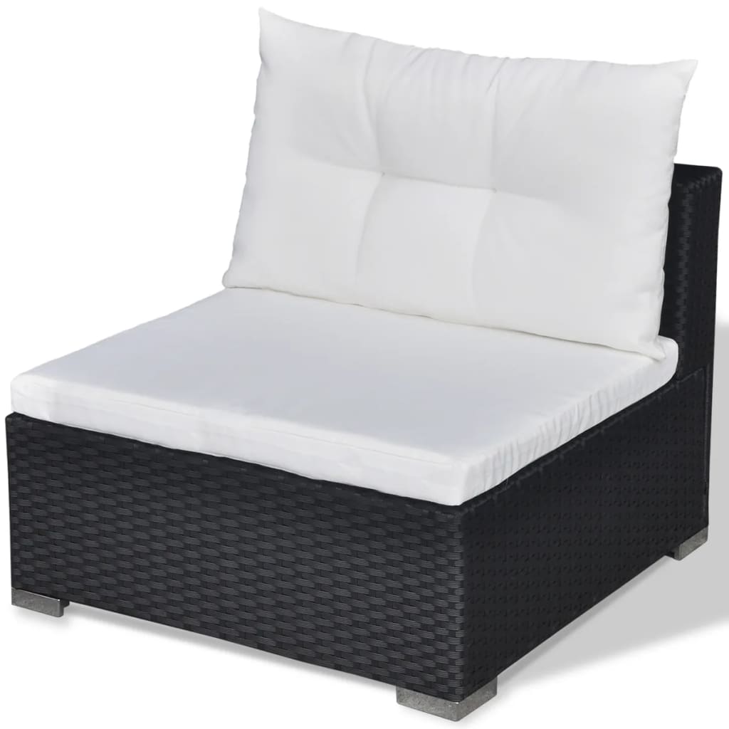 5-tlg. Garten-Lounge-Set mit Auflagen Poly Rattan Schwarz