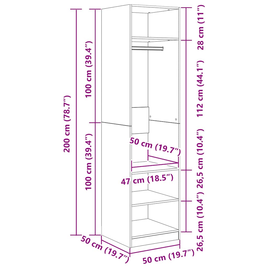 Kleiderschrank Sonoma-Eiche 50x50x200 cm Holzwerkstoff
