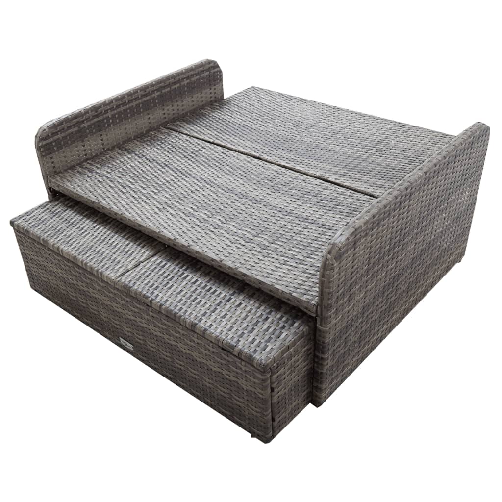 2-tlg. Garten-Lounge-Set mit Auflagen Poly Rattan Grau