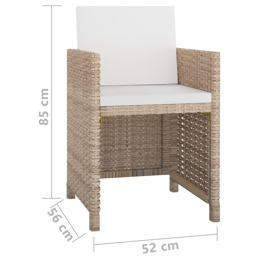 5-tlg. Garten-Essgruppe mit Auflagen Poly Rattan Beige