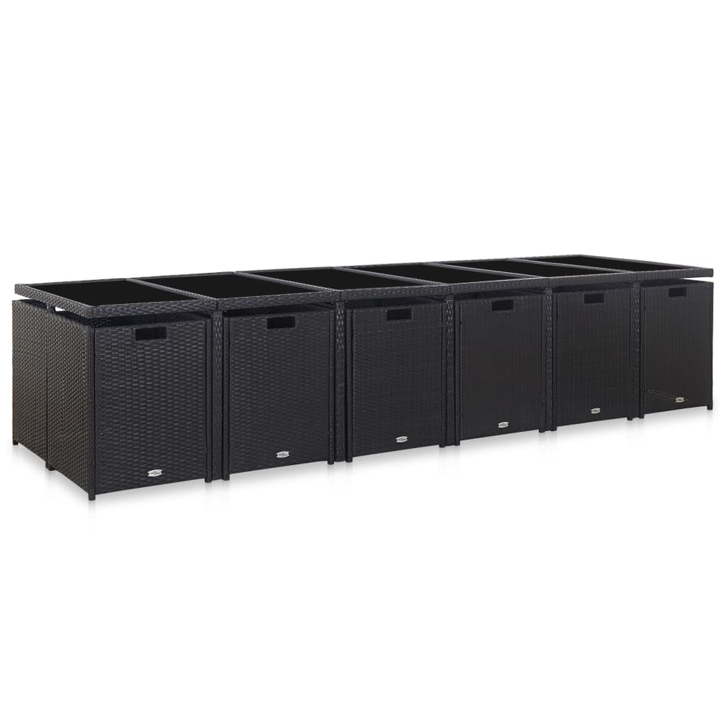 17-tlg. Garten-Essgruppe mit Auflagen Poly Rattan Schwarz