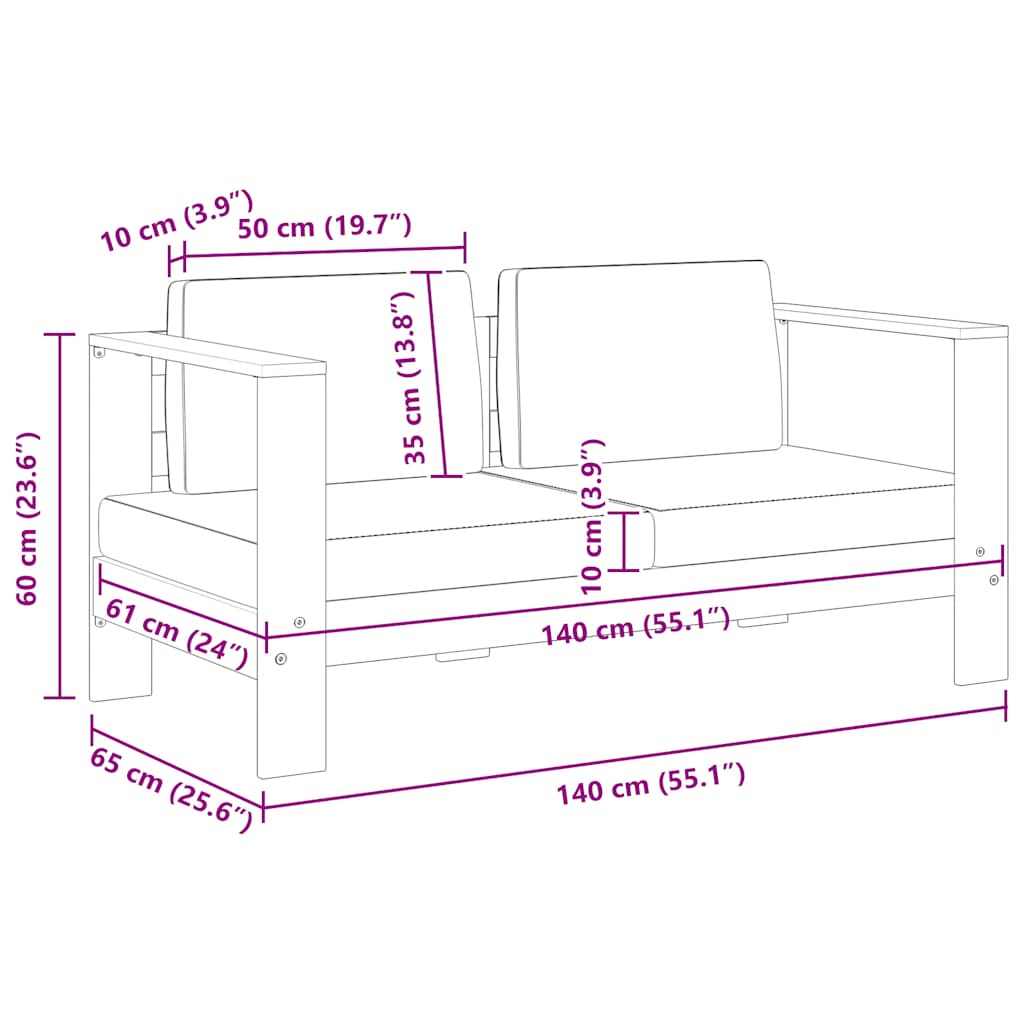 Gartensofa mit Kissen 140 cm Akazien Massivholz Cremeweiß