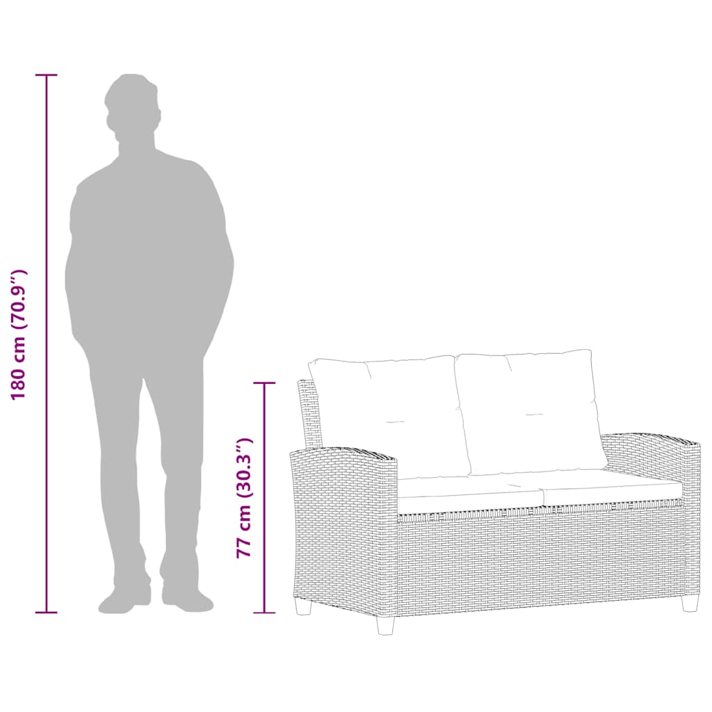 2-Sitzer-Gartensofa mit Kissen Schwarz 124 cm Poly Rattan