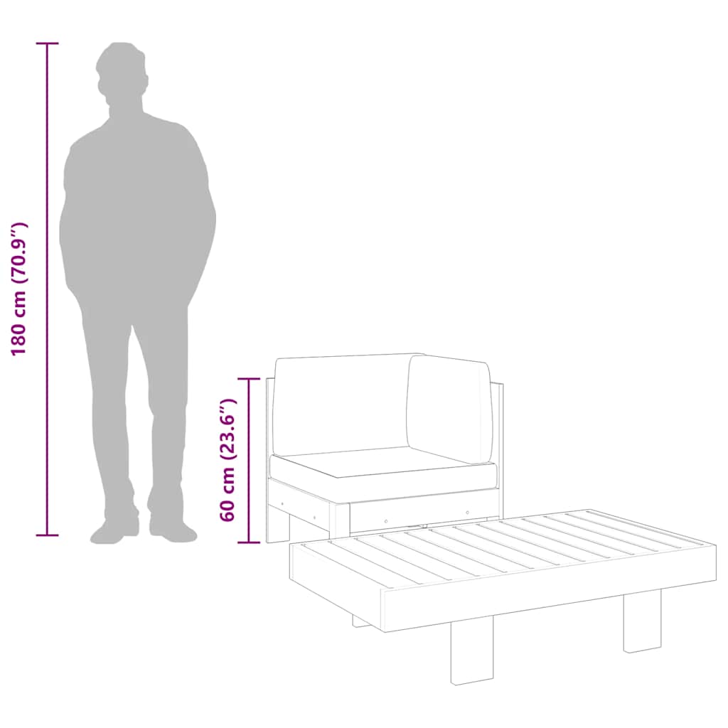 2-tlg. Garten-Lounge-Set mit Cremeweißen Kissen Akazienholz