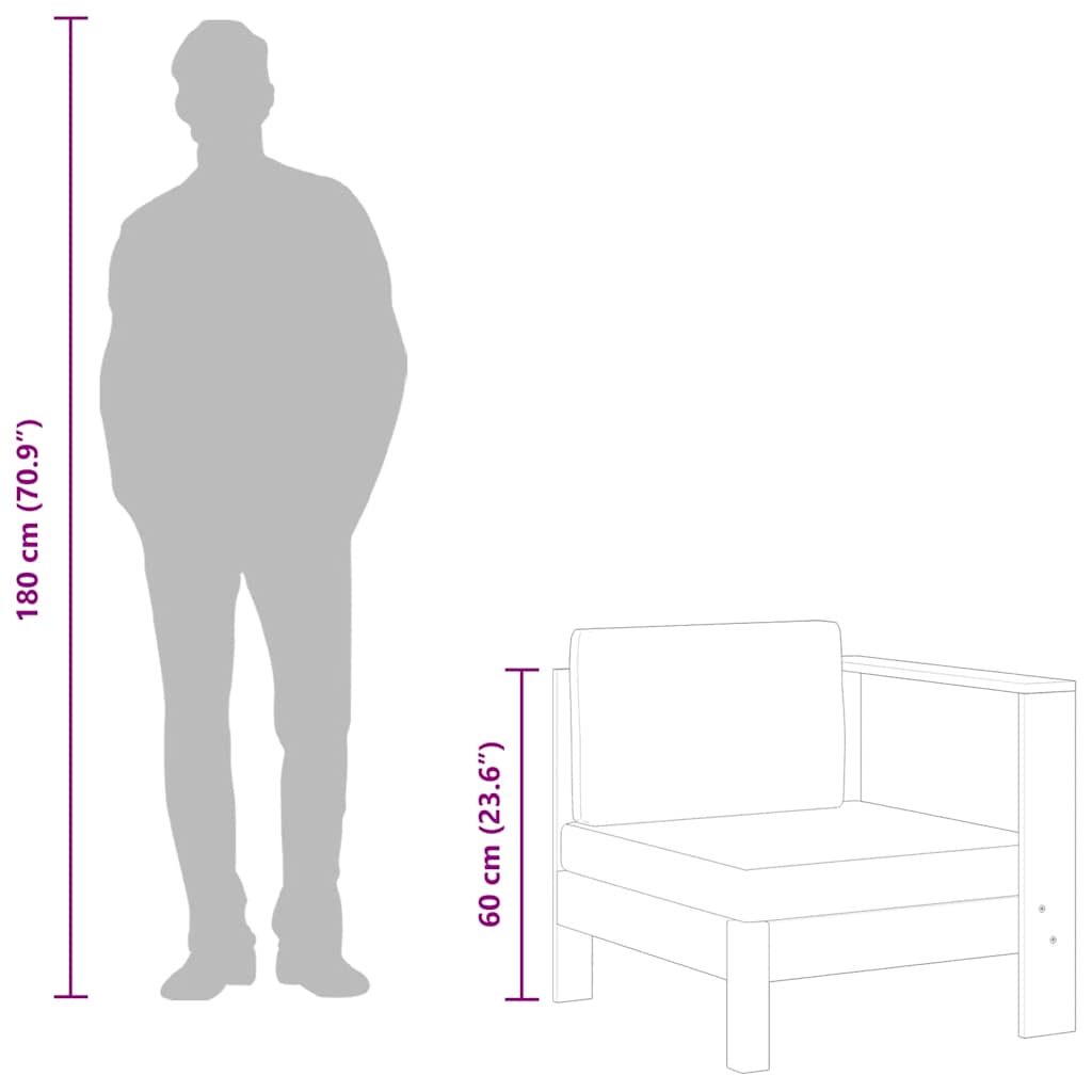 Mittelsofa mit 1 Armlehne Dunkelgrau Massivholz Akazie