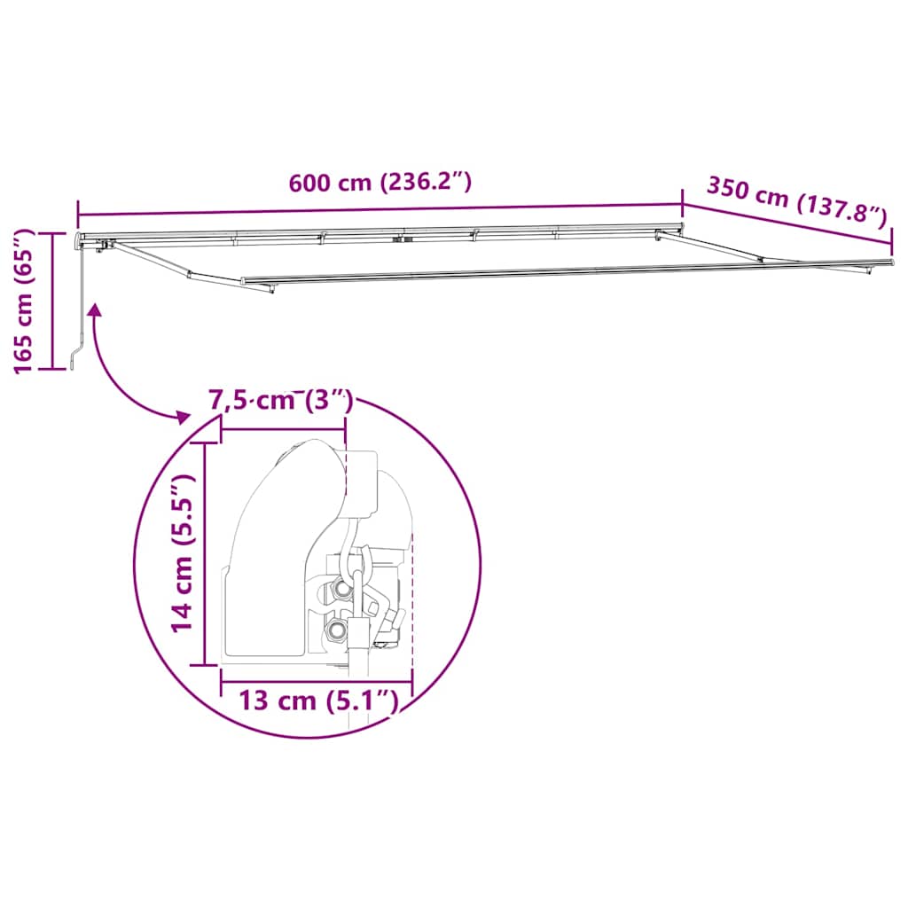 Markise Weiß 6 × 3,5 m Metall