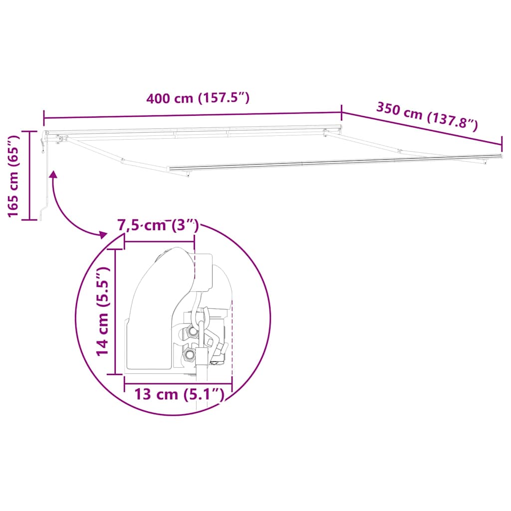 Markise Weiß 4 × 3,5 m Metall