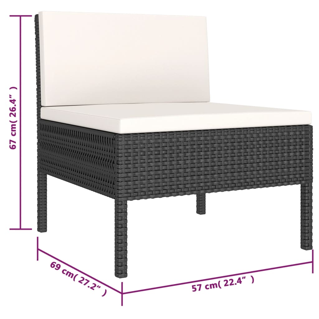 6-tlg. Garten-Lounge-Set mit Auflagen Poly Rattan Schwarz