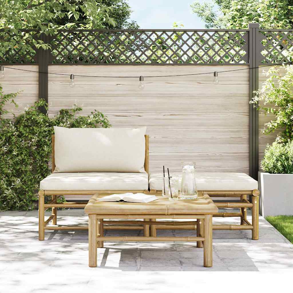 3-tlg. Garten-Lounge-Set mit Kissen Bambus