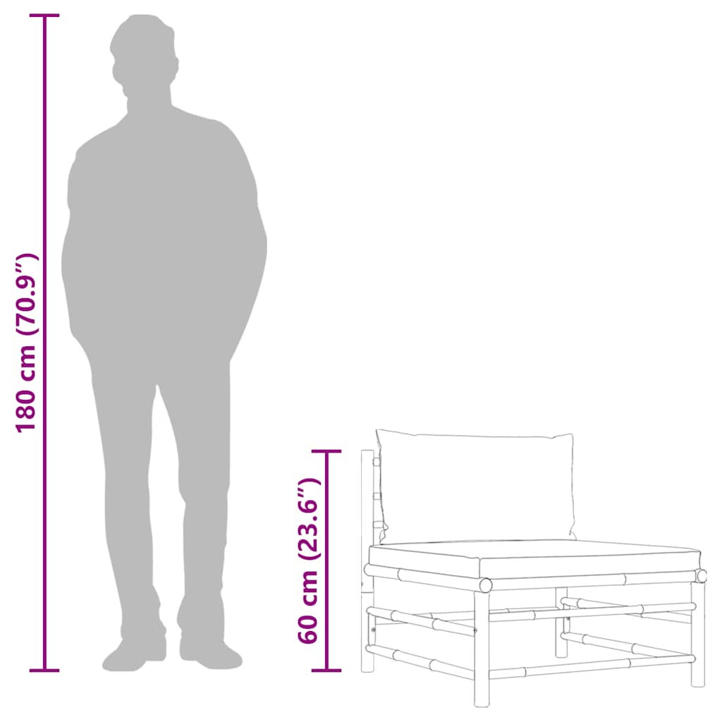 Garten-Mittelsofa mit Kissen Cremeweiß Bambus